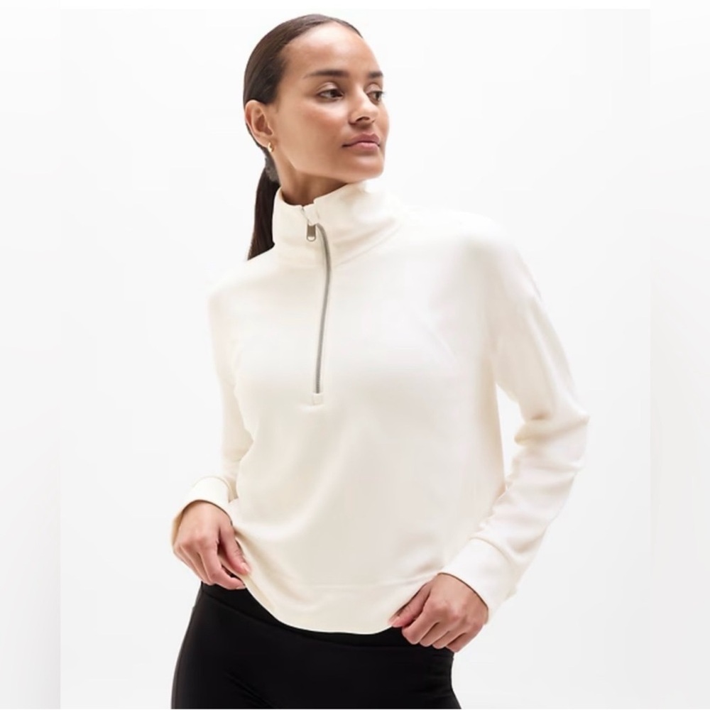 Athleta | Seasoft Quarter Zip Pullover Top in Magnolia White Branded NWT